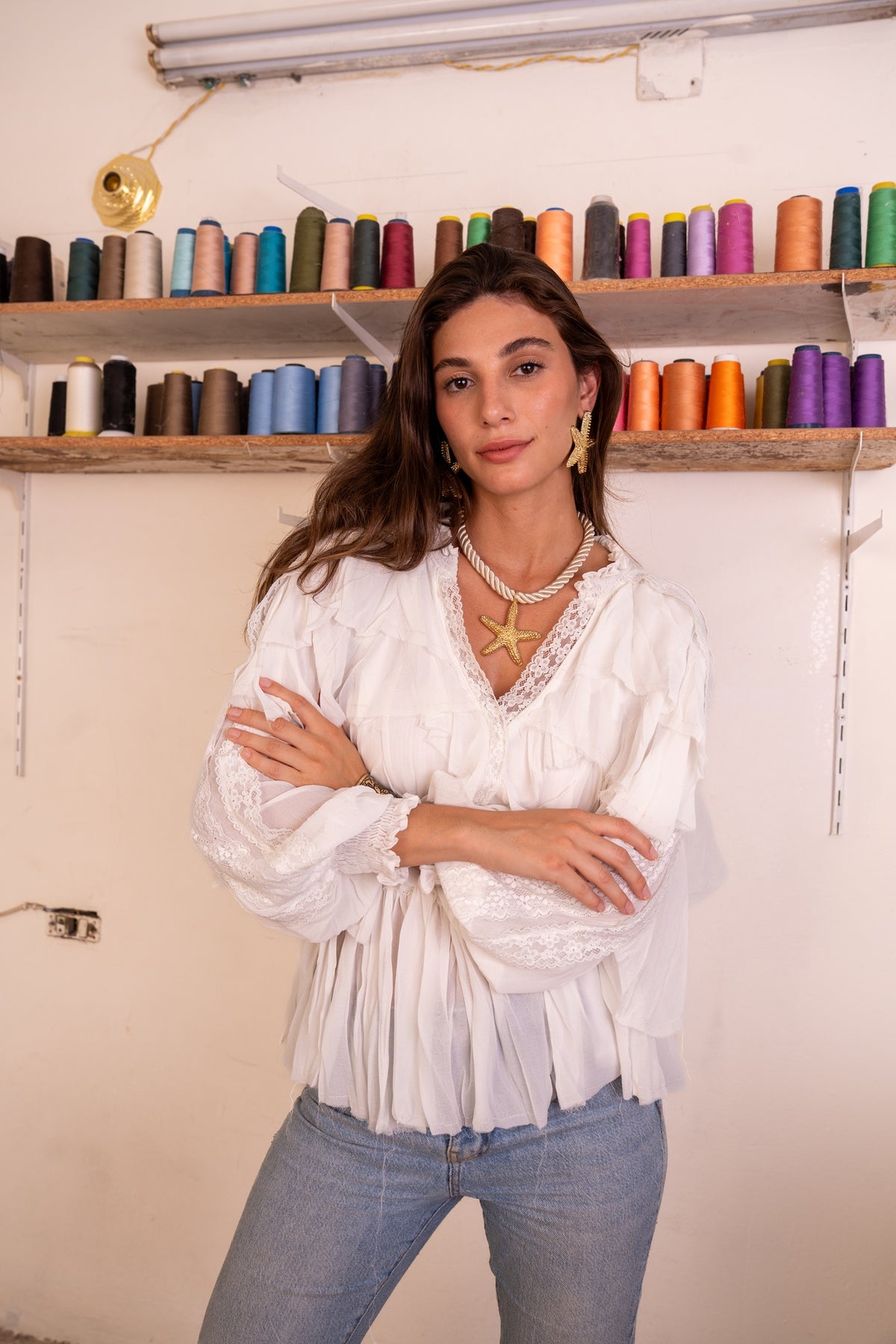 Elena offwhite chiffon top