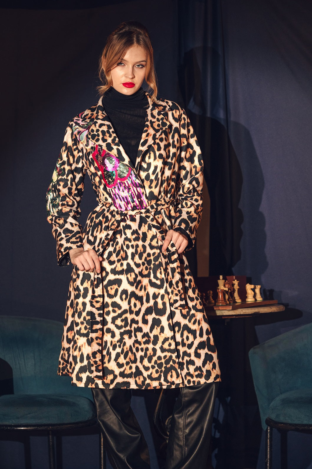 Leopard embroidered coat