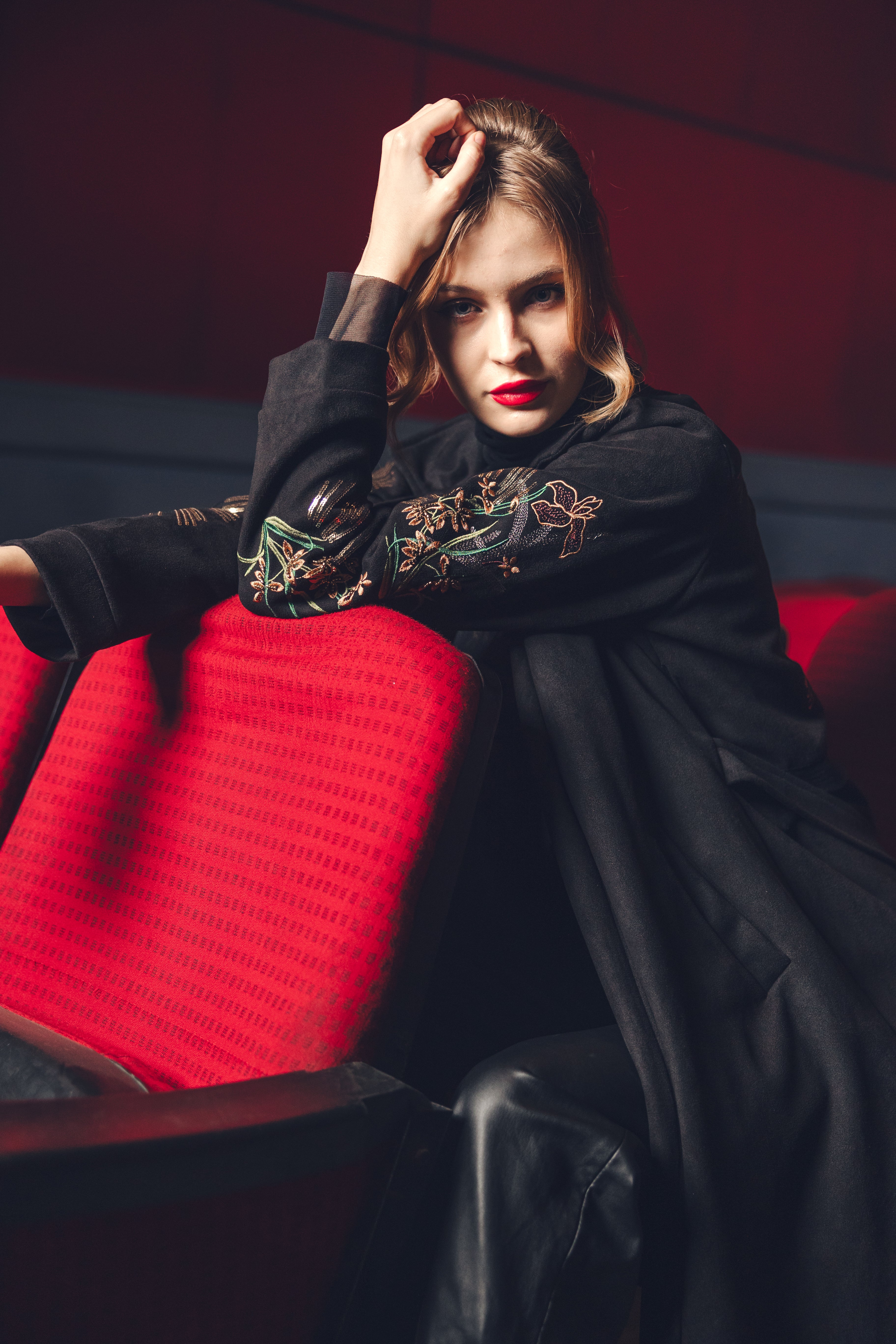 Pearla Embroidered Black Coat