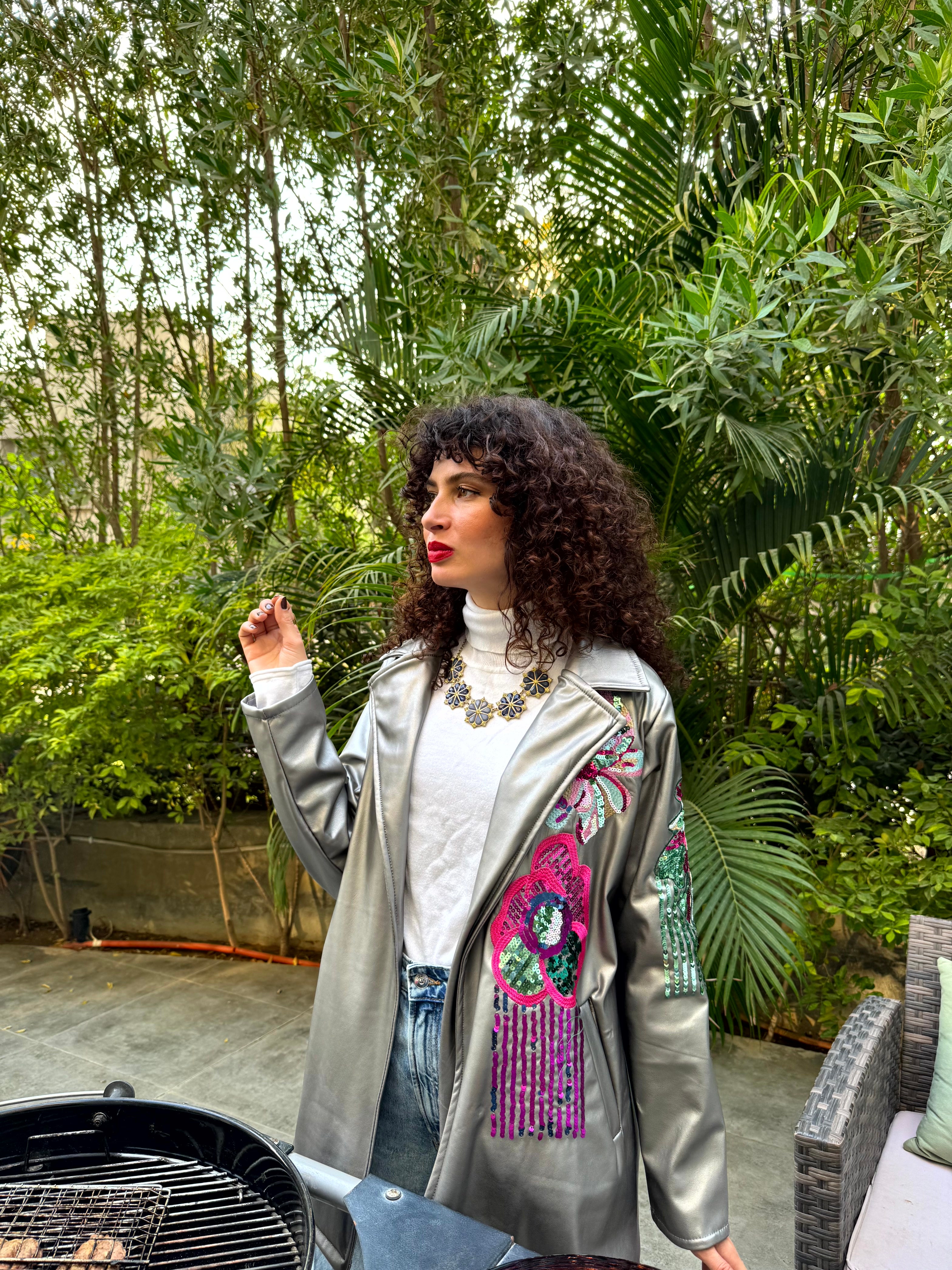 Peaky leather jacket Silver