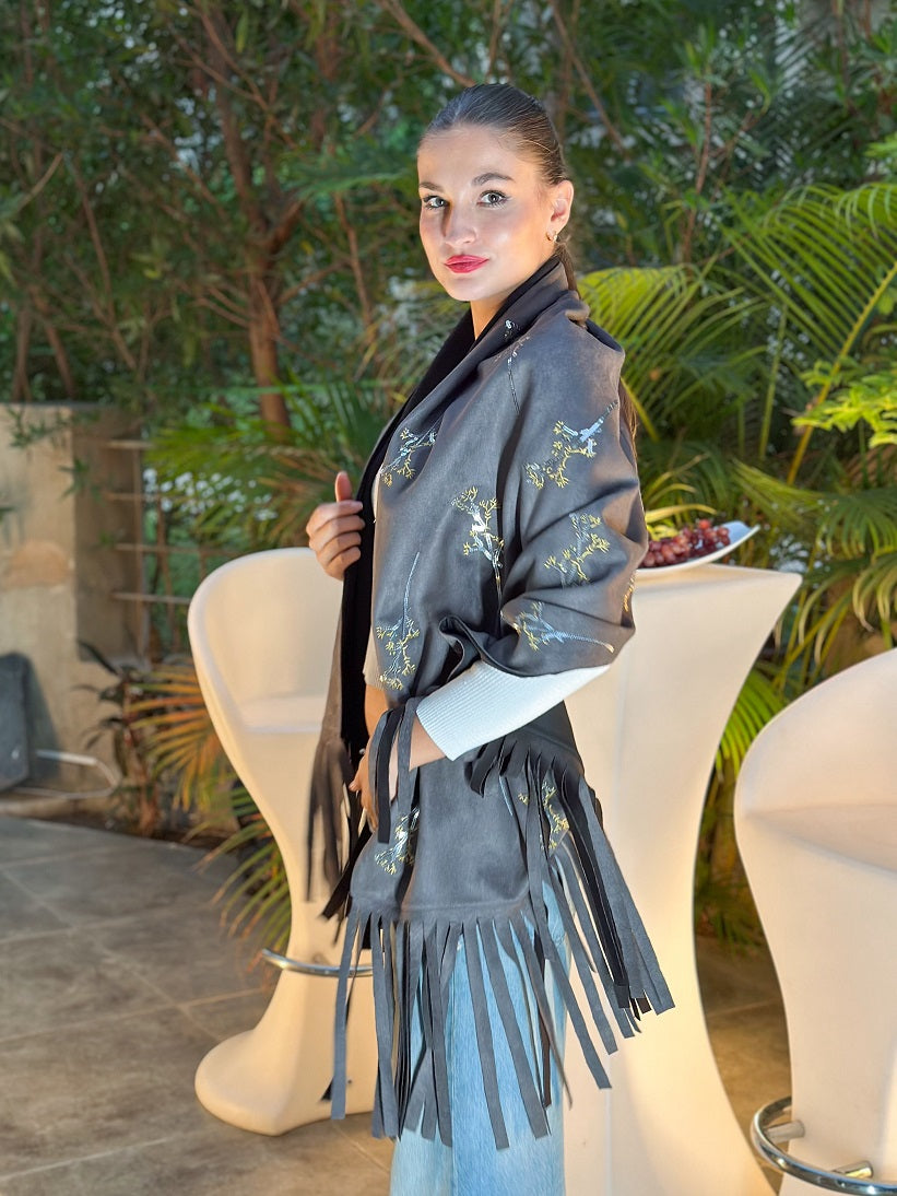 Florina Embroidery Scarf _ Gray