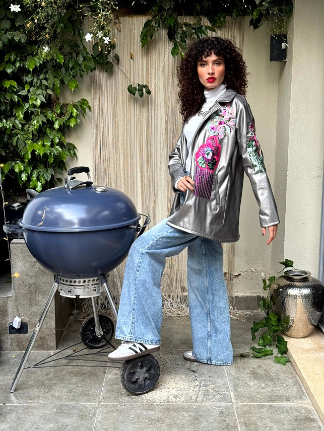 Peaky leather jacket Silver