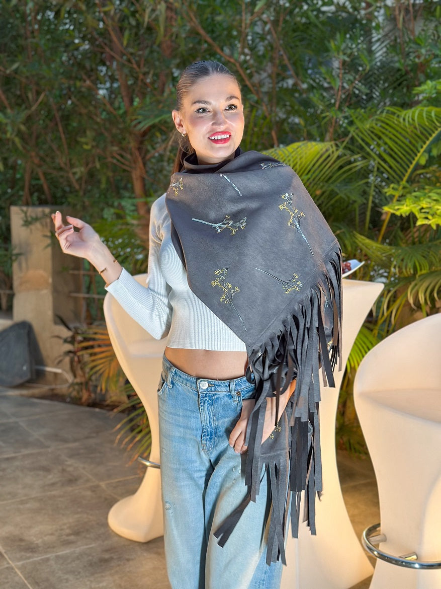 Florina Embroidery Scarf _ Gray