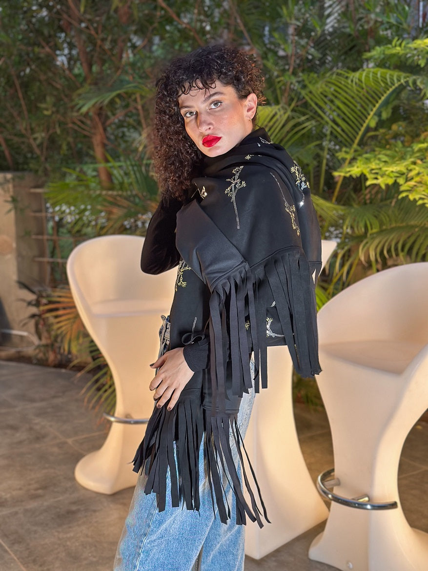 Florina Embroidery Scarf _ Black