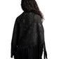 Black fringe jacket with paisley patterns on a white background