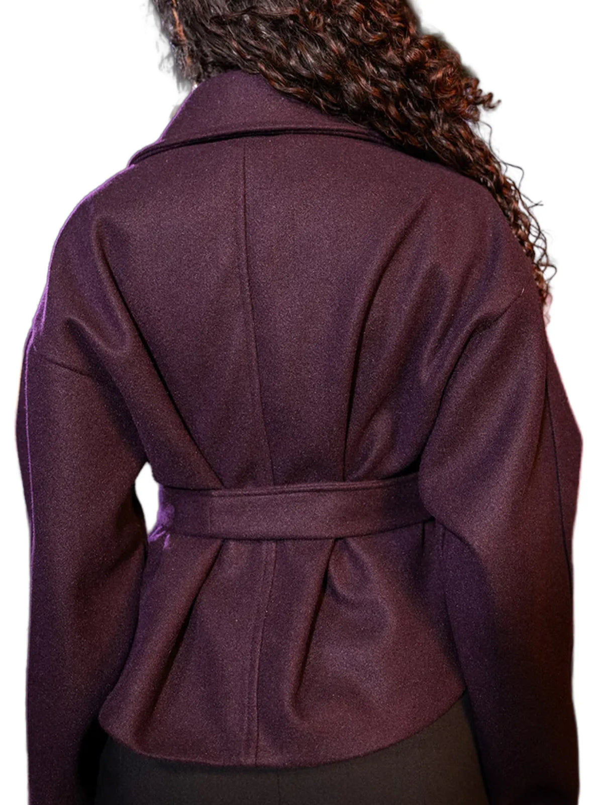 Purple jacket with a belt on a white background
