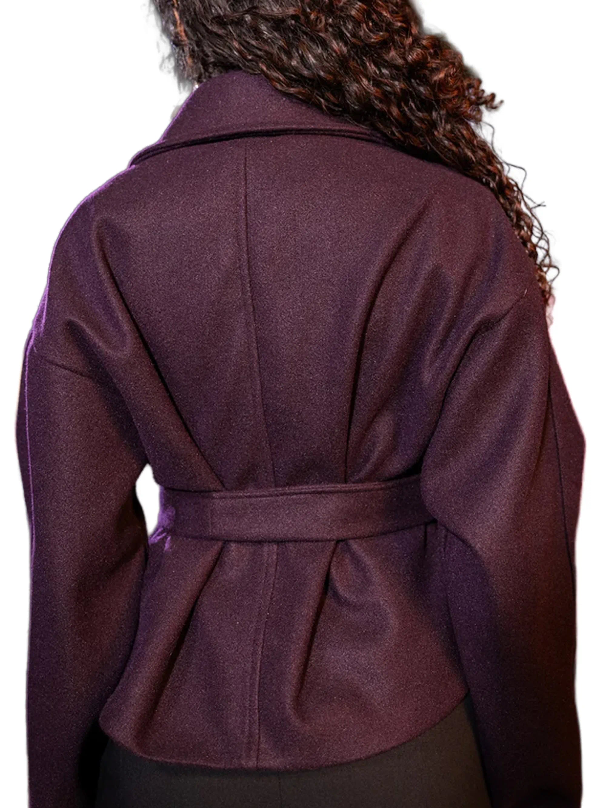Purple jacket with a belt on a white background